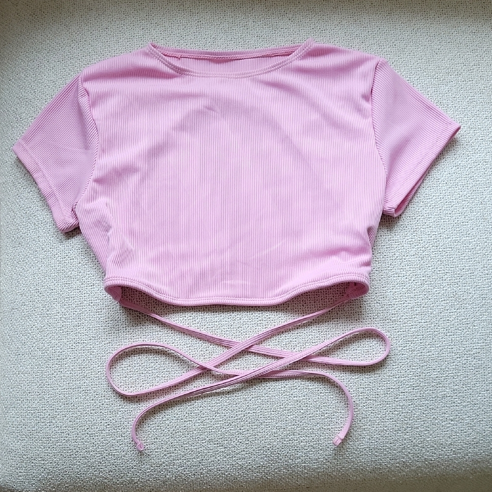 Pink Crop Top with Wrap Detail